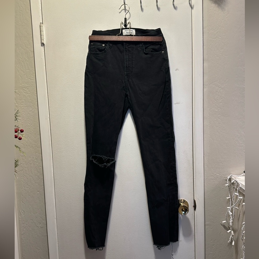 Reformation Distressed Black Liza High Straight Jeans